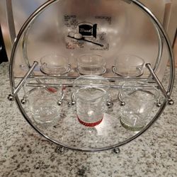 New Bling Crystal Shot Glasses Set Chrome Carrier Cordials Rack Barware 7pc