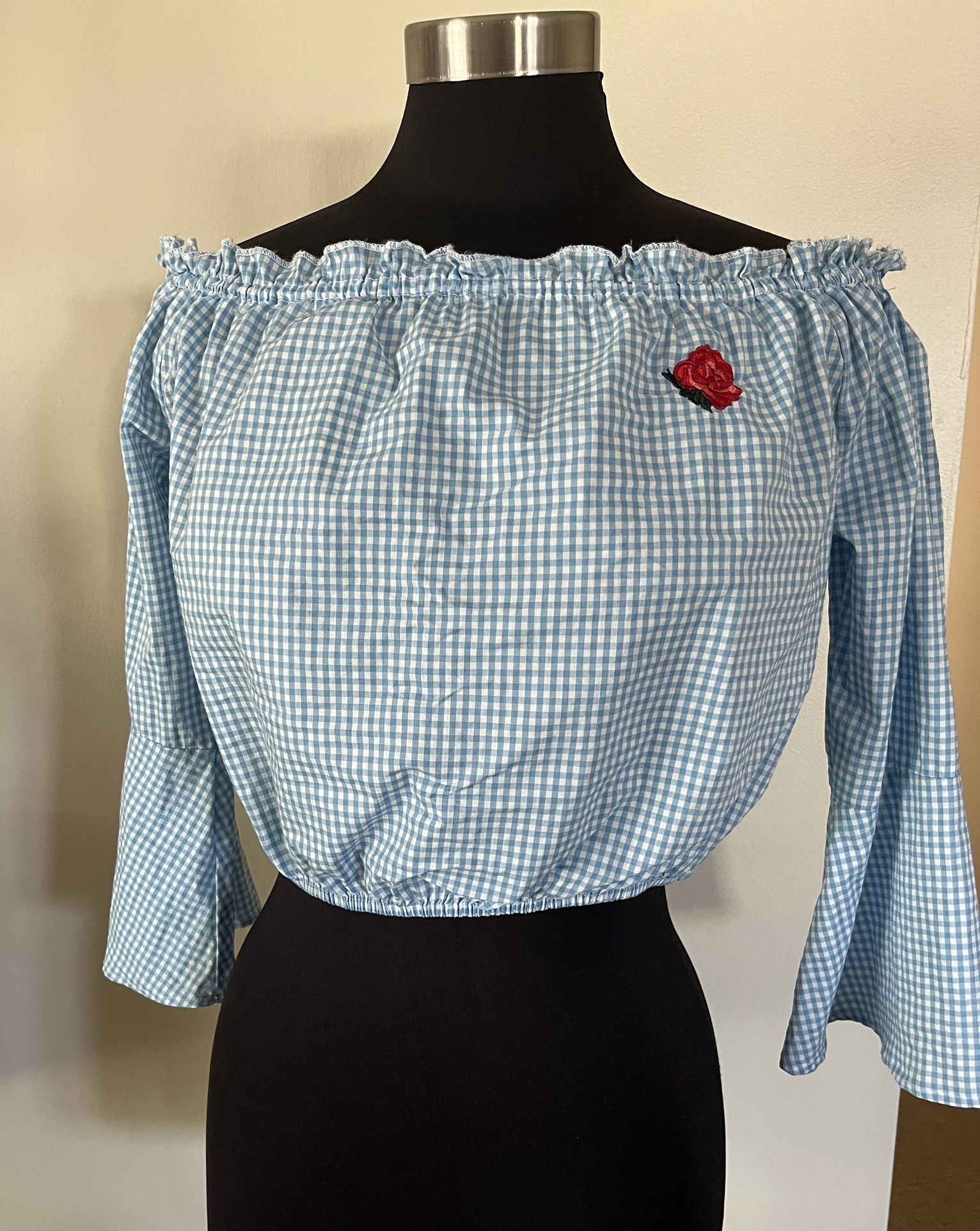 Gingham off the shoulder crop top