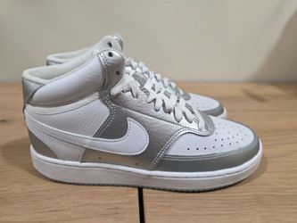 Nike Court Vision - White/Metallic Silver- Youth 7.5 - Brand New
