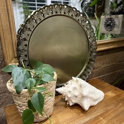 Urban Outfitters Gold Brass Round Butterfly Metal Tray Charger Platter Plant Plate Decorative 