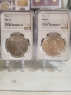 1922 & 1923 Peace Dollar NGC MS63 Pair