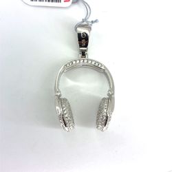 925 Sterling Silver CZ Headphones Pendant 9.23g 215864