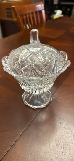 Vintage JG Durand Clear Crystal Pedestal Candy Dish with Lid