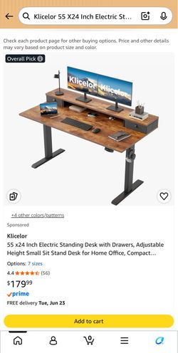 Klicelor 55 X24 Inch Electric Standing Desk With Drawers, Adjustable Height Small Sit Stand Desk For Home Office, Compact Computer Workstation With St