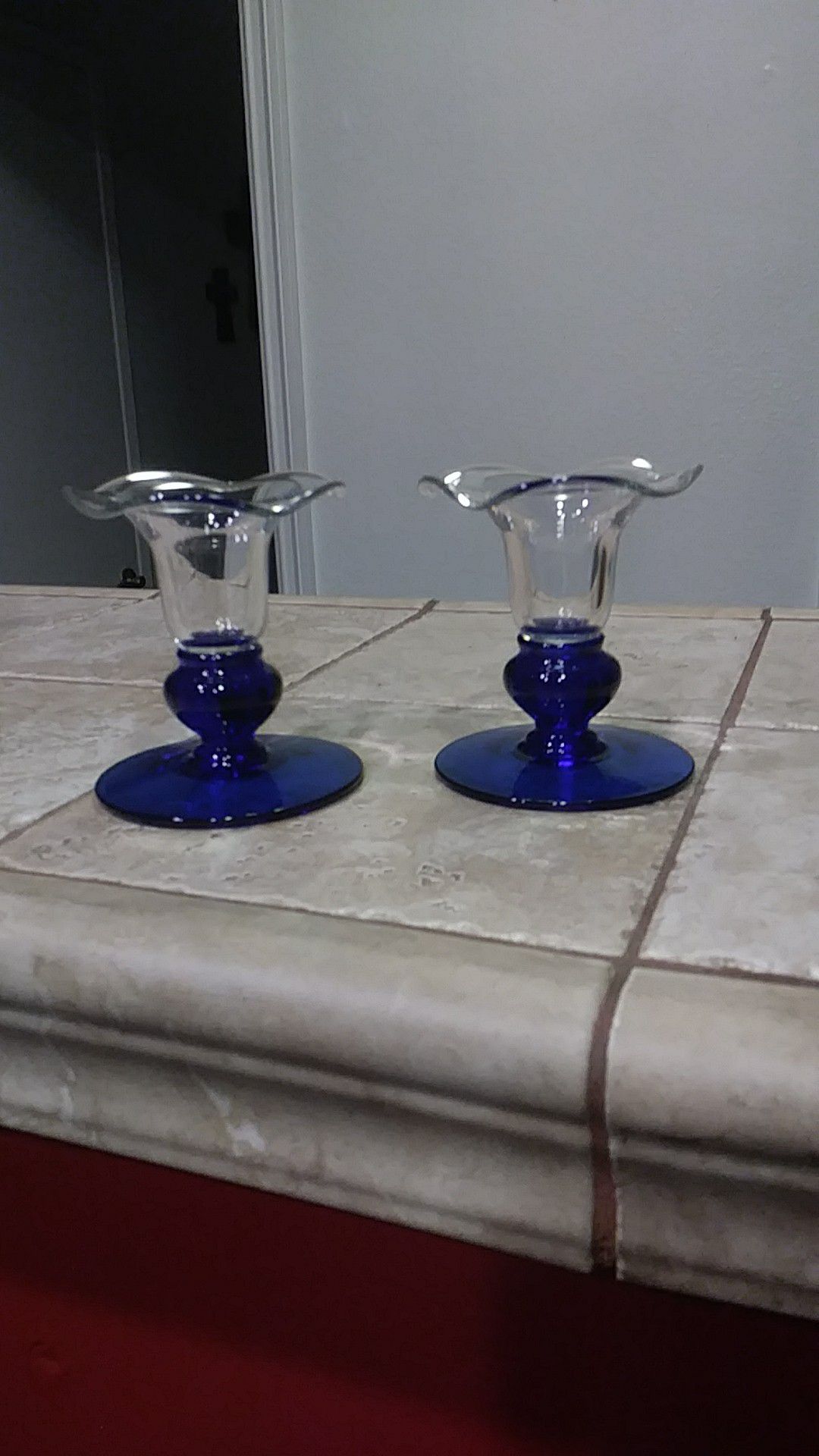 Cobalt blue candle holders/ taper