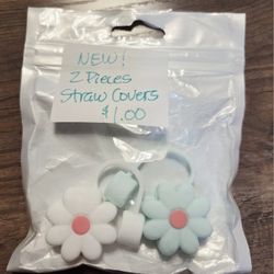NEW! 2 Piece Set Silicone Flower Straw Toppers (white & mint)