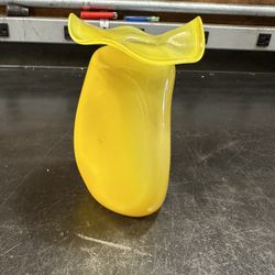Vintage Thin Hand Blown Murano? Yellow Glass Vase Handmade