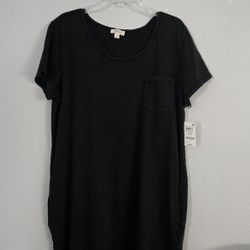 Style & Co Black Mineral Print Tshirt Dress With Pockets Midi Length Summer