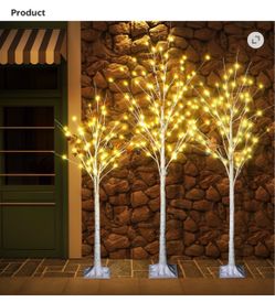 4/5/6ft Pre-Lit Birch Tree with autumn /Christmas Ornaments, Pack of 3 New