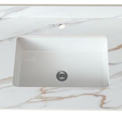43 Inch Marble Vanity Top, Bathroom Vanity Top with Undermount Rectangular Middle Sink and 4" Height Backsplash, Pre-Drilled Faucet Hole Vanity Top, C