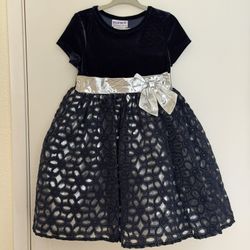 Blueberi Boulevard Girls Navy Velvet Party Dress Toddler 4T Formal Dress Fit & Flare Holiday Wedding Flower Girl Dress