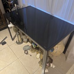 Mid-Century Modern Smoked Glass & Chrome Table – Vintage 1970s Style