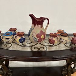 Mexican Pitcher And Cups Pottery