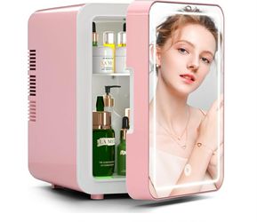 Mini skincare fridge with led ligh mirror