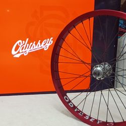 Odyssey BMX Hazard Lite Complete Front Wheel w/ Vandero Pro Hub In Red & Chrome 20"