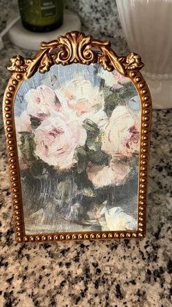 Gold Ornate Arched Picture Frame with Floral Art