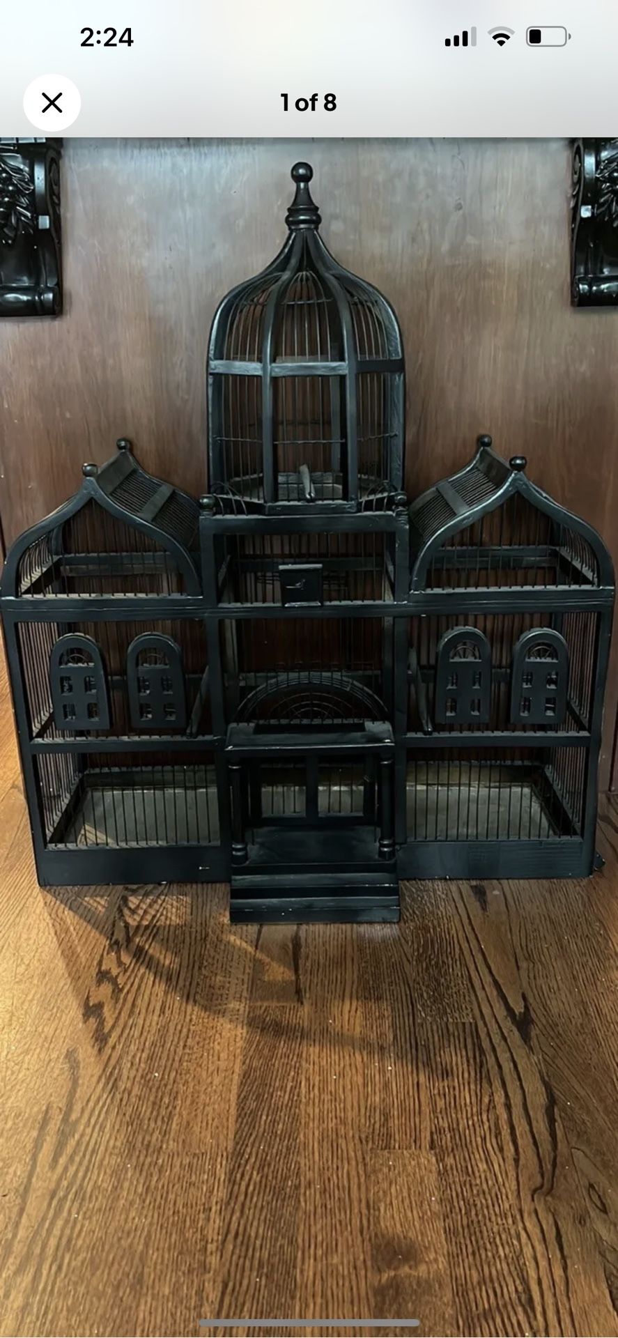 Antique French Victorian Wood & Metal Wire Dome Bird Cage House Taj Mahal Style.  Has minor knicks see pics