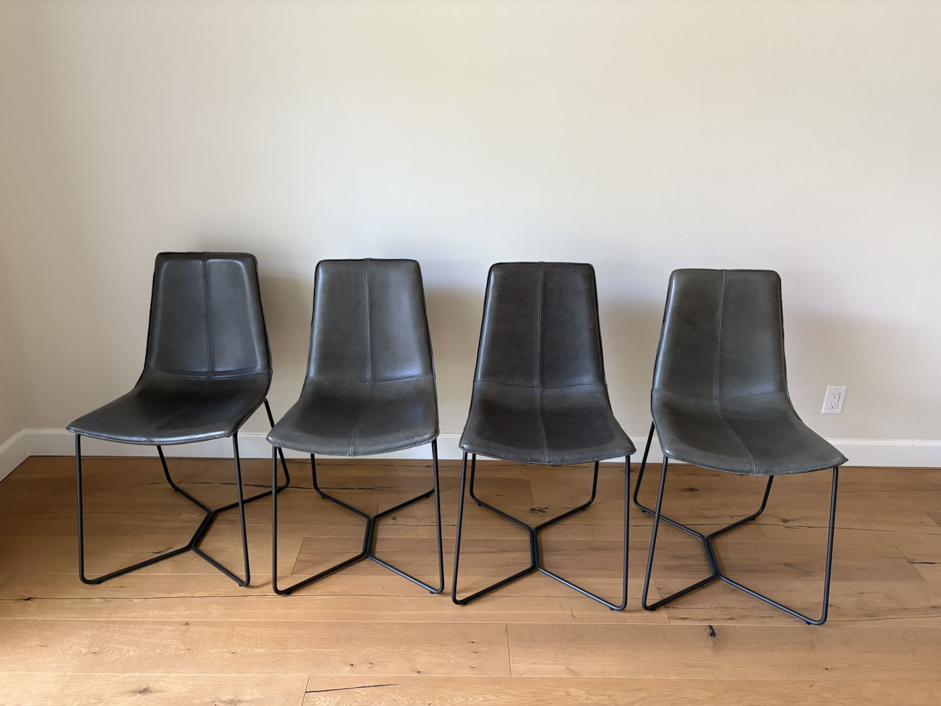 West Elm Gray Leather Dining Chairs