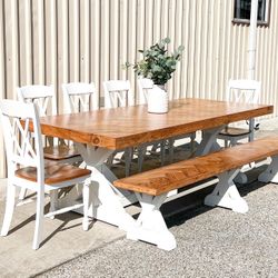 Custom Built Dining Table Solid wood Farmhouse Set Modern Rustic Bench Country Oval Round Counter Breakfast Height  Farm House 