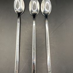 3 Vintage Stainless Steel Long Handle Iced Tea Spoons 7.5" Parfait Soda Stirrer