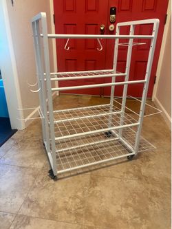 🏋️ Adjustable 4-Tier Home Gym Storage Rack with Wheels – Excellent Condition