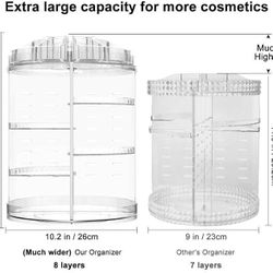 Makeup Organizer, 360 Degree Rotating Adjustable Cosmetic Storage Display Case with 8 Layers Large Capacity, Fits Jewelry, Makeup Brushes, Lipsticks a