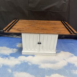 Rustic Wood Coffee Table with Storage Cabinet – Farmhouse Style