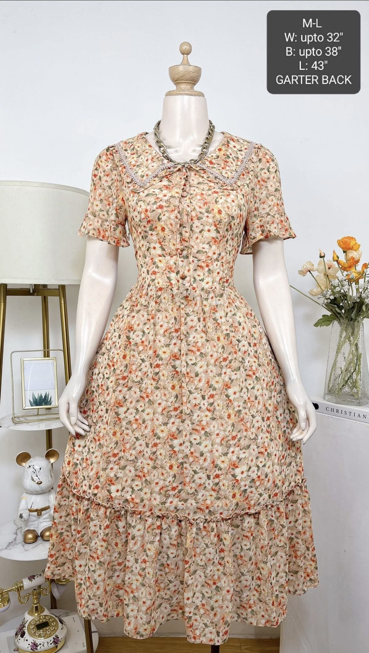 🌼 Vintage Peach Floral Tiered Dress 🌼 ( ACTUAL PHOTO)