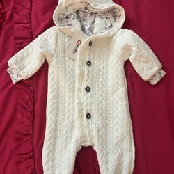 Baby Girl Bunny Ear Hooded Long Sleeve Sweater Jumpsuit Romper Size 3-6 Months