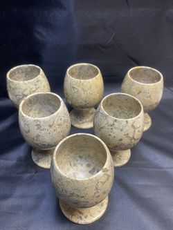 6 Vintage Stone Jasper Rare Wine Glass Handmade Collectable Kitchen Art Decor Gift