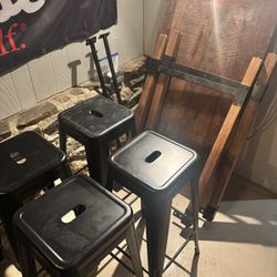 High Top Solid Wood Table & Bar Stools (4)