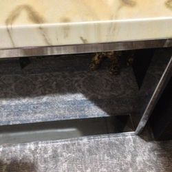 ELEGANT CHROME PEARL MARBLE LOOK COFFEE SOFA TABLE. TOP MADE FROM EPOXY….80 X 23 X 20H