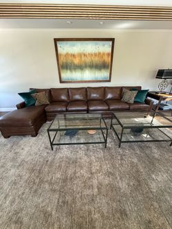 Brown Leather Sectional with Chaise- Hancock & Moore - IN EXCELLENT CONDITION