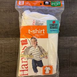 New 3-Pack Baby & Toddler Size 2T - 3T Hanes White 100% Cotton Tees