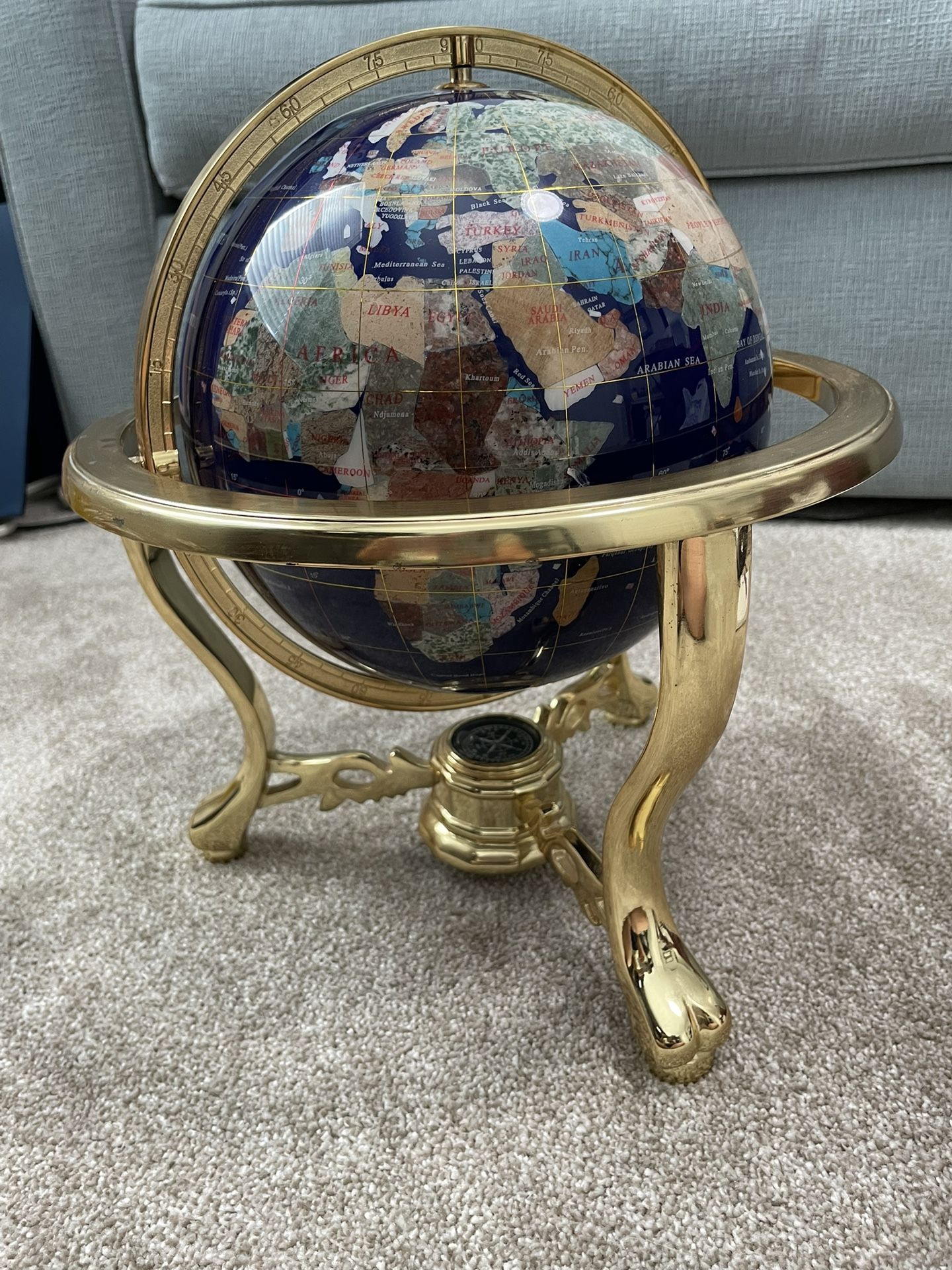 Beautiful Vintage Lapis/gemstone World Globe