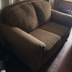 Brown Cloth Nailhead Loveseat - No sofa - Just A Loveseat