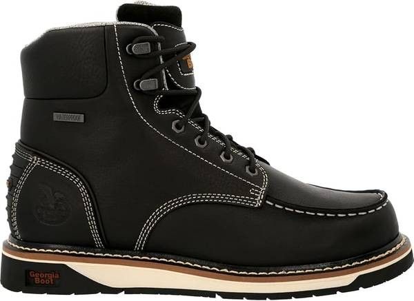 NEW SZ 9.5 Wide Georgia Work Boots Men Wedge Waterproof Soft Toe 6" Work Brown Amp Lt BRN