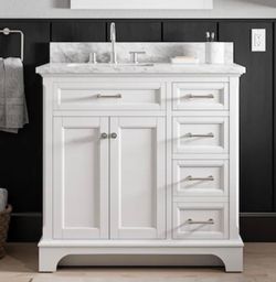 allen + roth Roveland 36-in White Undermount Single Sink Bathroom Vanity without Carrara Natural Marble Top (Fully Assembled)