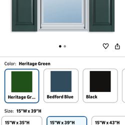 Vantage  Raised Panel Exterior Vinyl Shutter, Heritage Green (Pair), 15 Inch x 39 Inch