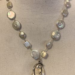 Flat Coin Pearl Necklace & 925 Sterling Silver