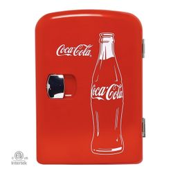 Classic Coca-cola 4 Liter, 6 Can Portable Fridge, Mini Cooler For Food, Beverages, Skincare - Use At Home, Office, Dorm, Car, Boat - AC & DC Plugs Inc