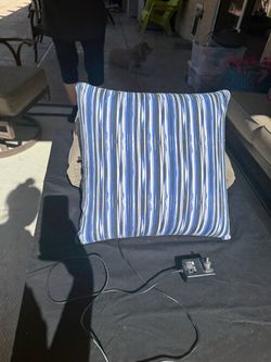 Jay Godfrey Vibrating Massage Pillow – Blue Striped Cover, Plug-In