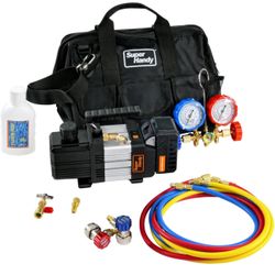 SuperHandy Vacuum Pump Cordless 20V for HVAC & Auto A/C - Brushless Motor, 3CFM, 10Pa Ultimate Vacuum, Single Stage, Manifold Gauge Set Kit 