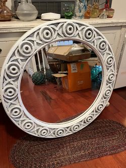 White Decorative Mirror, 31 Inches Diameter
