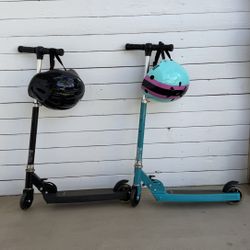 Kid LED Scooter Adjustable Headlebar and Helmet- 2 Sets Black and Teal 