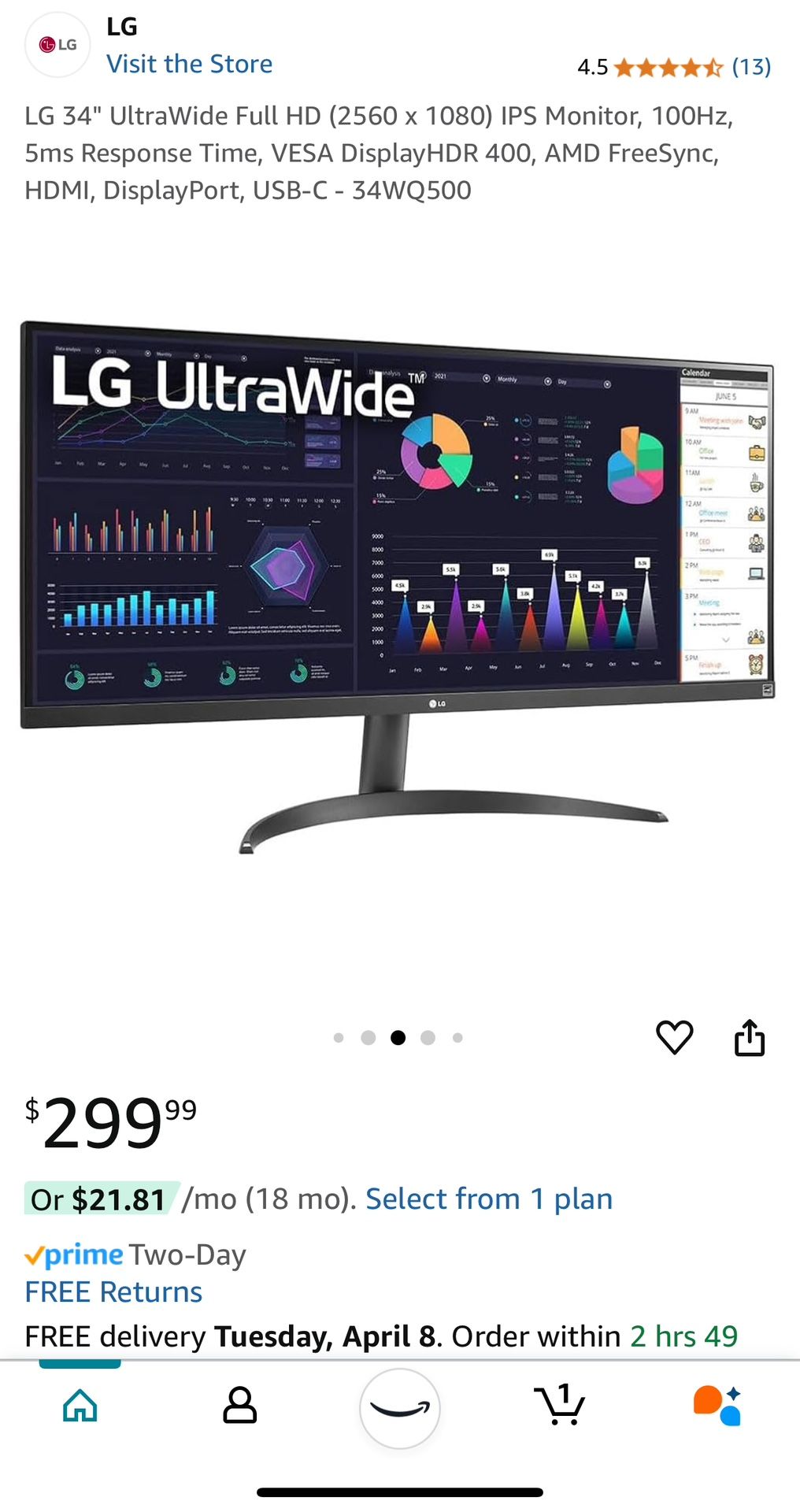 LG 34” Ultrawide Monitor