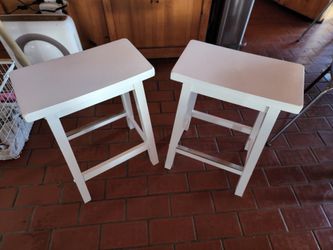 Pair Of White Wood Stools