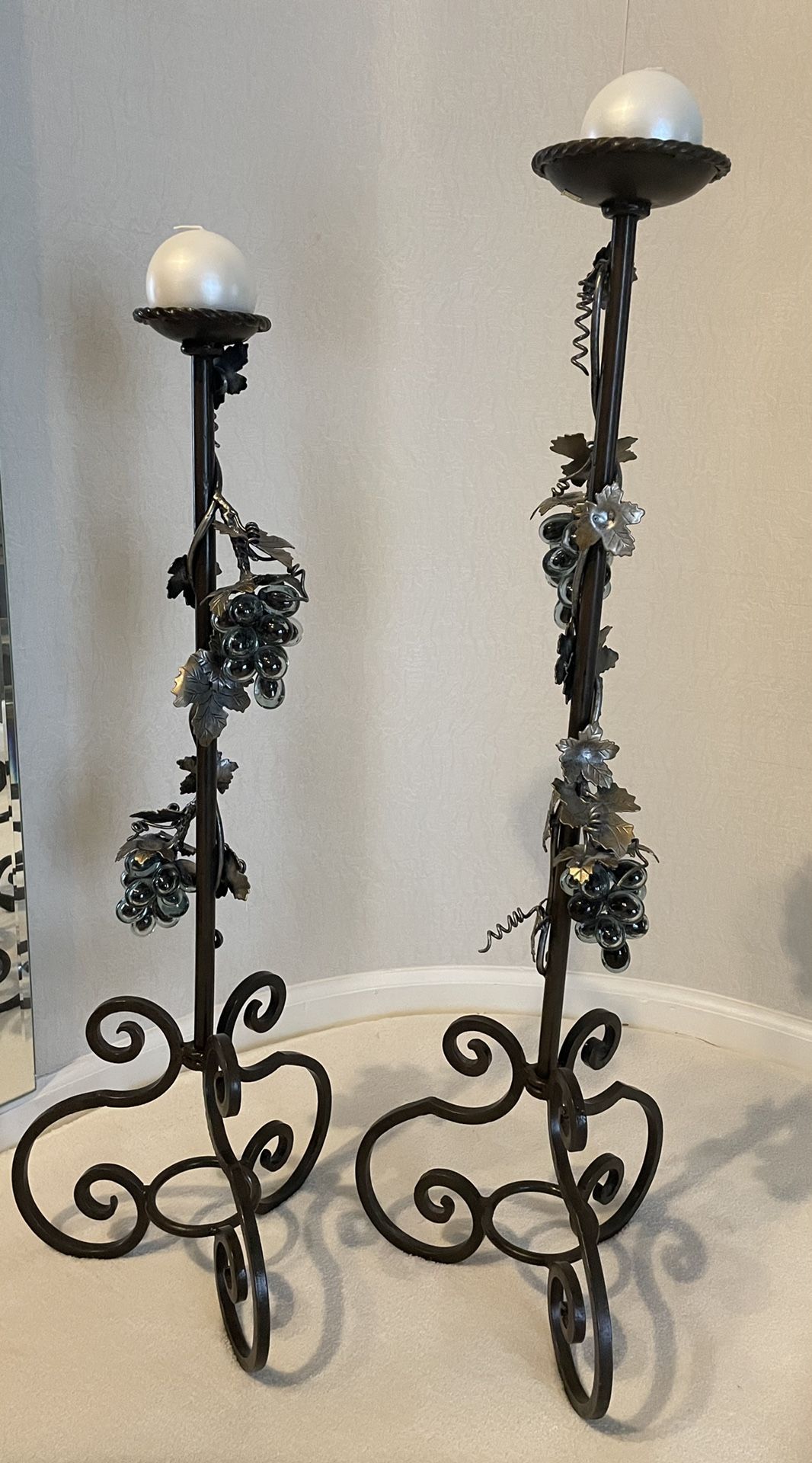 Cast Iron With Glass Grapes Candle Pillars