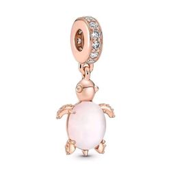 Murano Glass Pink Sea Turtle Dangle Charm for Pandora bracelet rose gold pink