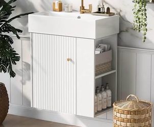 Newly Assembled 20" Wall-Mount Bathroom Vanity with Ceramic Sink 20 Inch Floating Sink Vanity